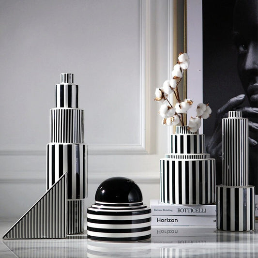 Black and White Striped Vase