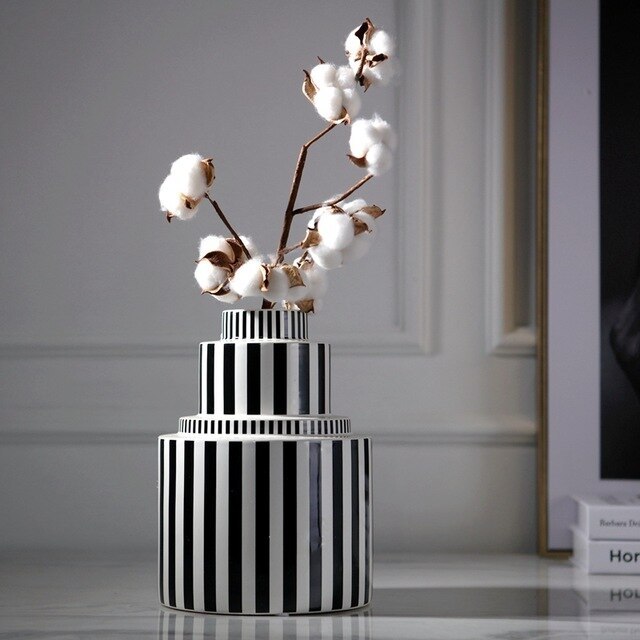 Black and White Striped Vase